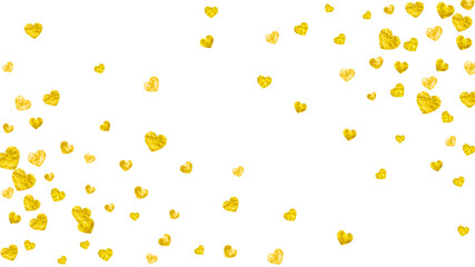 Valentine background with gold glitter hearts. February 14th day.