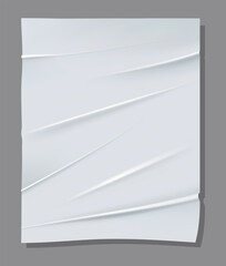 Realistic white sheet of crumpled paper.  poster mockup.  illustration of wrinkled paper texture. Background template