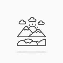 Sunrise icon. Editable Stroke and pixel perfect. Outline style. Vector illustration.