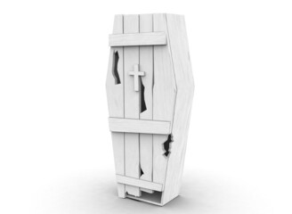 old wooden coffin on the white background 3d-rendering