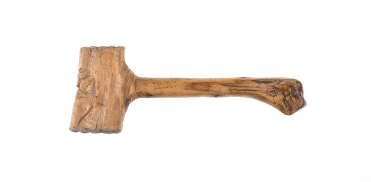 antique wooden hammer isolated on white background,viking hammer