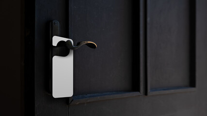Door knob with blank door hanger mock up - obrazy, fototapety, plakaty