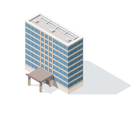 Offices isometric. Architecture building facade of business center. Infographic element. Architectural  3d illustration