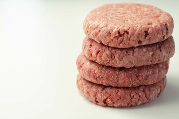Fototapeta na wymiar Raw beef burgers with a pinch of salt and black pepper on the white background
