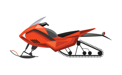 Winter ride on snowmobile. Motor sled, vehicle for extreme travelling on snow and ice, winter recreation.  illustration snow motorcycle on white background