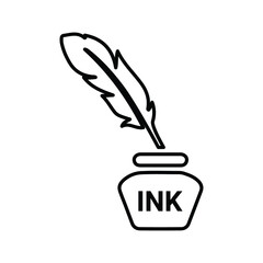 Ink pot, ink, write, pot, draw outline icon. Line art design.