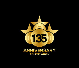 Happy Anniversary of, 135 Years, Bright Color Star Design Shape element, ceremony party Presentation