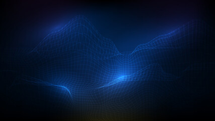 abstract futuristic blue background wireframe landscape, Polygonal mountains, data flow map system technology style