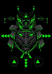 Wolf Samurai Illustration with Sacred Geometry