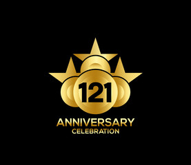 Happy Anniversary of,  121 Years, Bright Color Star Design Shape element, ceremony party Presentation