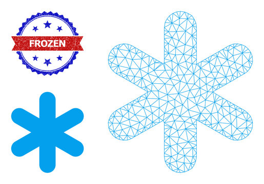 Polygonal Snowflake Framework Illustration, And Bicolor Textured Frozen Watermark. Polygonal Carcass Illustration Based On Snowflake Icon.