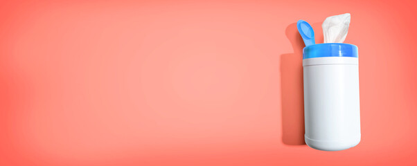 Sanitizer wipe - healthcare and hygiene concept - overhead view