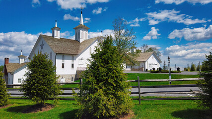 View of Beautifully Blooming Trees and Plants and Unique Structures on a Spring Day