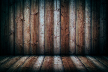 interior of an empty room made of wood, a place for an object or text