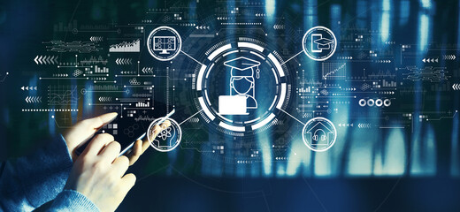 Distance learning theme with person using a smartphone