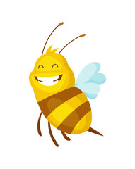 Cartoon bee insect. Character of happy fly illustration. Cute honey harvester character for kids. Smiley animal