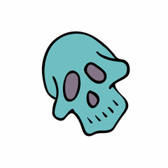 Doodle Halloween scull. Color Skeleton isolated on white background. Hand-drawn cute scary cranium. Mystical sketch character. Vector bone illustration for spooky autumn holidays, The day of the Dead