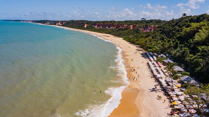 Fototapeta na wymiar Arraial D'ajuda - Aerial view of Pitinga beach - Beach in Arraial D'ajuda, Porto Seguro, Bahia