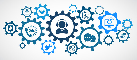 Technical support service concept, online helpdesk, helpline assistance, hotline software support - stock vector