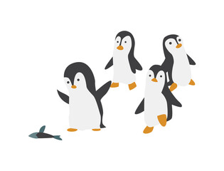North pole arctic fauna. Polar penguin  illustration in flat style. Little penguins fishing in the north. Arctic animal icon. Winter zoo design element