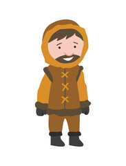 North pole arctic people. Polar man  illustration in flat style. Life in the north. Clothes for arctic winter