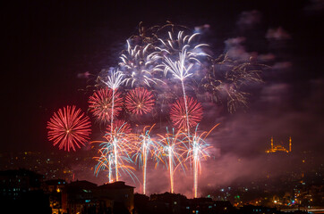 Fireworks light shows in the Istanbul