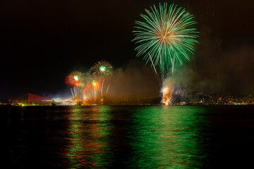 Istanbul Bridge with Fireworks, Istanbul Bosphorus, Turkey