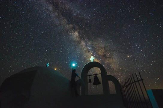 Milky Way rising over the chapel of Asia Irini Kavomalousa in west side of cape Maleas