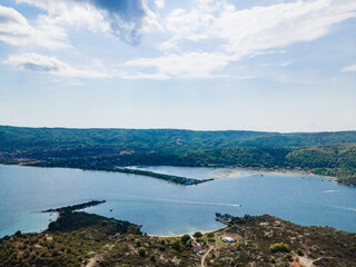 Breathtaking drone photo of the bay of Vourvourou, in Northern Greecem Halkidiki 