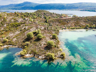 Breathtaking drone photo of the bay of Vourvourou, in Northern Greecem Halkidiki 