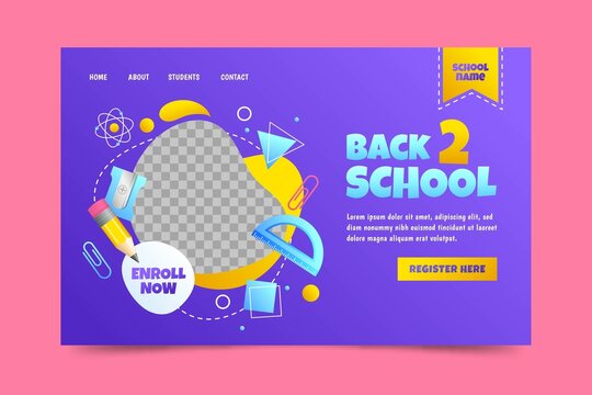 gradient back school vector design illustration landing page template with photo