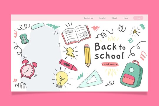 hand drawn back school vector design illustration landing page template with photo