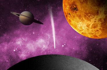 illustration of planets and galaxy, science fiction wallpaper Deep space beauty 3D render