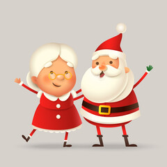 Mrs Claus and Santa Claus celebrate Christmas holidays - cute and happy vector illustration isolated