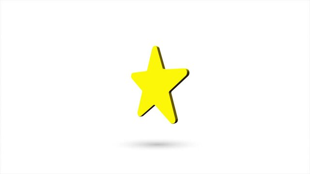 3d animated flat star icon with shadow isolated on white background. Rotating star icon. 4K video motion graphic animation.
