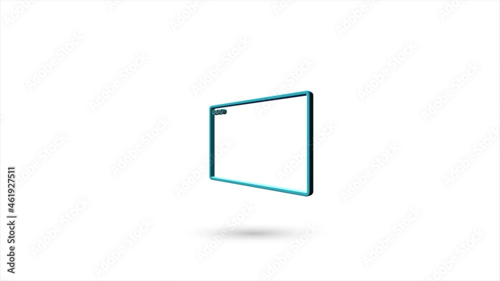 Poster 3d animated flat browser window icon with shadow isolated on white background. Rotating browser window icon. 4K video motion graphic animation.