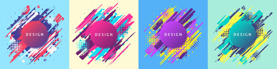 Vector paint brush promotion template design, colorful geometric sale banner