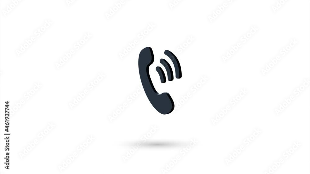 Poster 3d animated flat telephone handset icon with shadow isolated on white background. rotating telephone