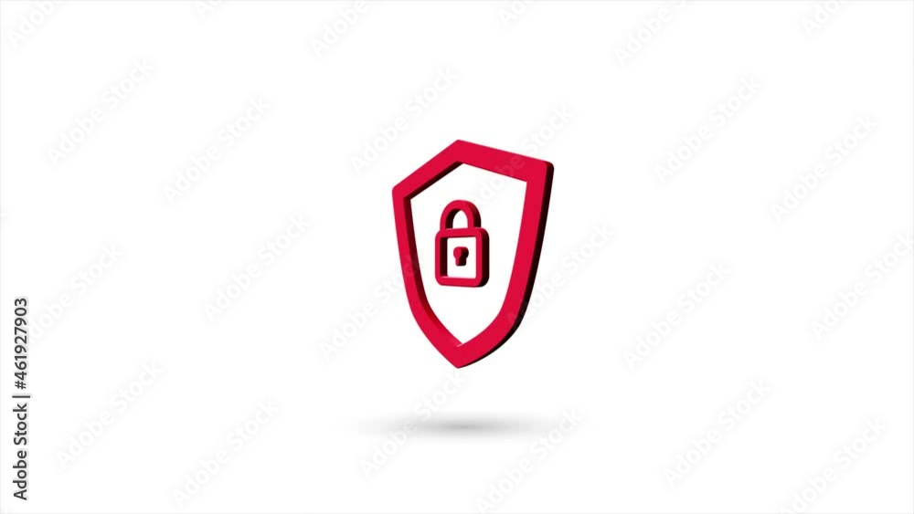 Aufkleber 3d animated flat shield security with lock icon with shadow isolated on white background. Rotating shield security with lock icon. 4K video motion graphic animation.