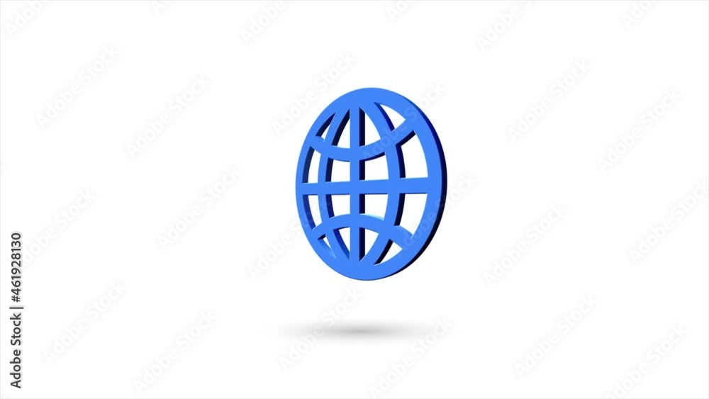 Aufkleber 3d animated flat globe icon with shadow isolated on white background. Rotating globe icon. 4K video motion graphic animation.