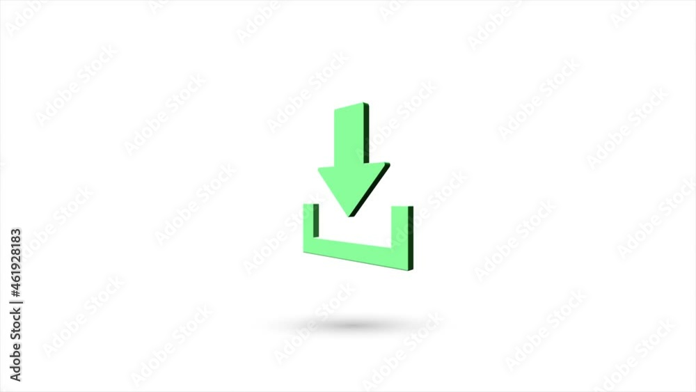 Poster 3d animated flat download icon with shadow isolated on white background. rotating download icon. 4k 