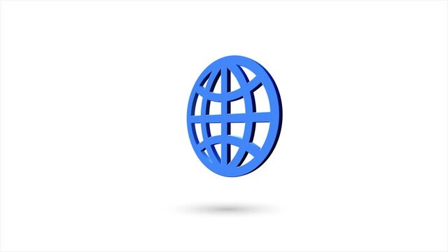 3d animated flat globe icon with shadow isolated on white background. Rotating globe icon. 4K video motion graphic animation.