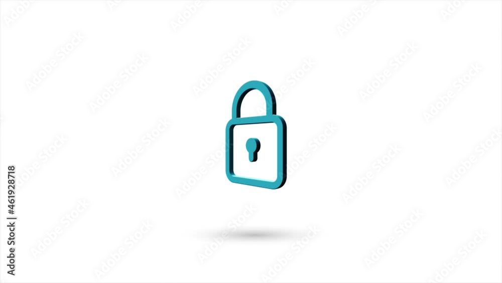 Poster 3d animated flat padlock icon with shadow isolated on white background. Rotating padlock icon. 4K video motion graphic animation.