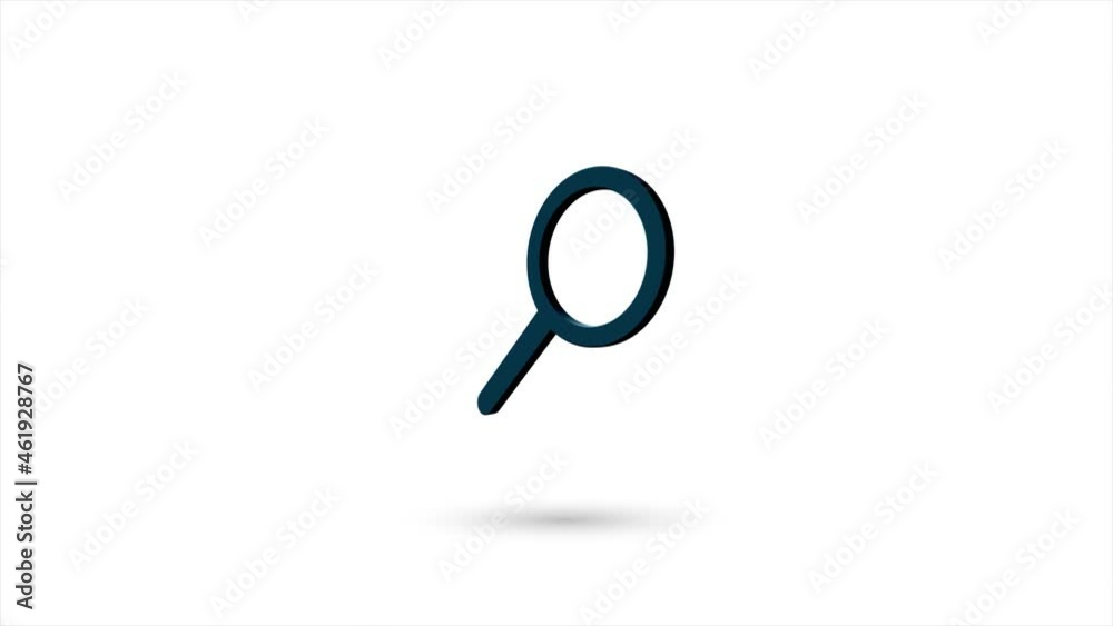 Poster 3d animated flat search icon with shadow isolated on white background. Rotating search icon. 4K video motion graphic animation.