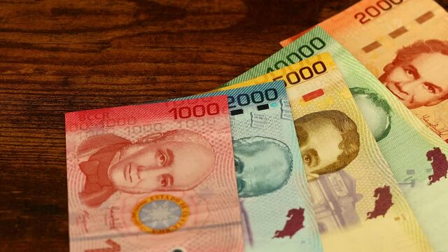 Costa Rican currency, All paper banknotes stacked on the desk, Business concept 