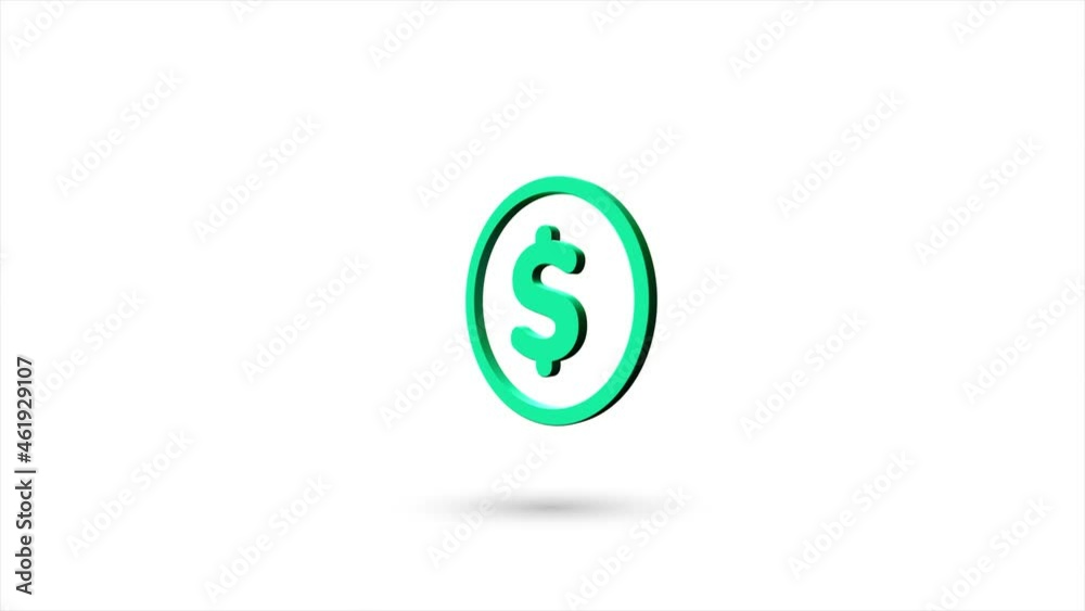 Aufkleber 3d animated flat dollar symbol icon with shadow isolated on white background. rotating dollar symbol