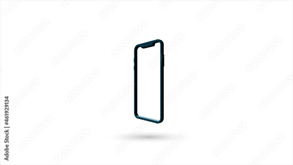 Aufkleber 3d animated flat phone icon with shadow isolated on white background. rotating smartphone icon. 4k v