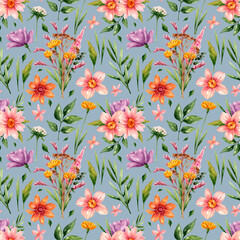 Pattern with flowers in watercolor