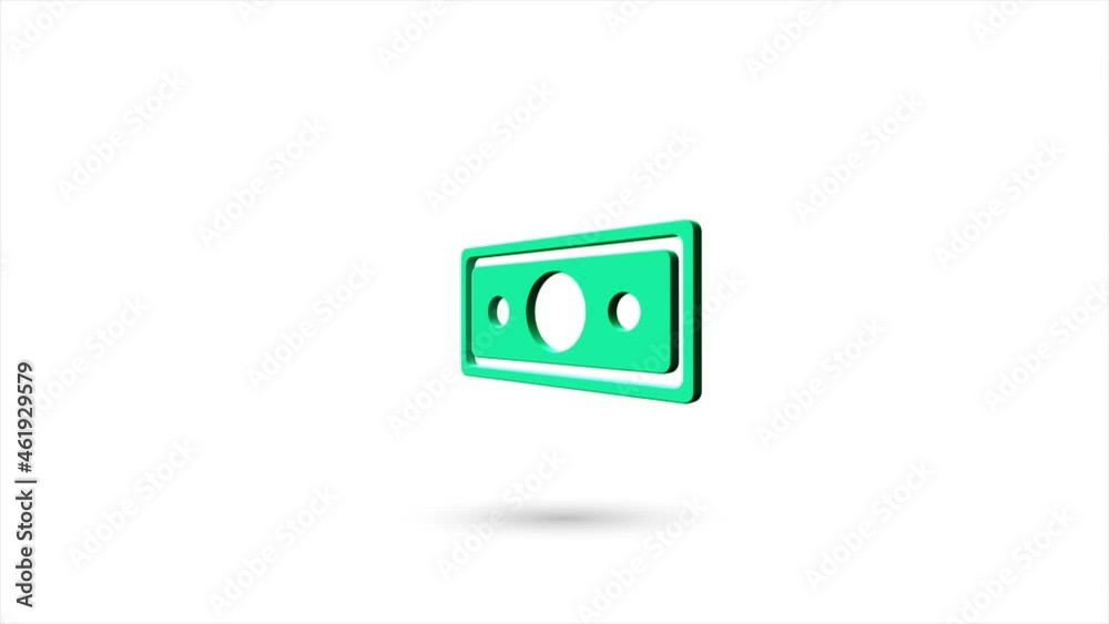 Poster 3d animated flat banknote dollar icon with shadow isolated on white background. rotating banknote do