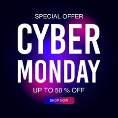 Cyber monday sale discount. Final sale up to 50% off. Special offer. Poster, vector illustration.